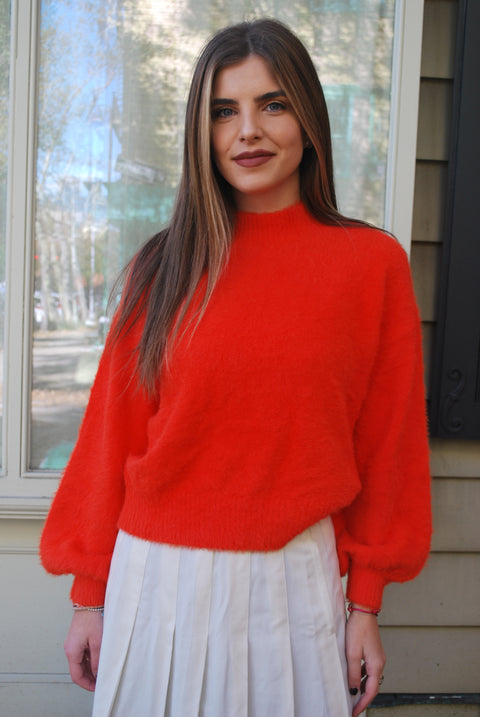 Knit furry ballon sleeve sweater