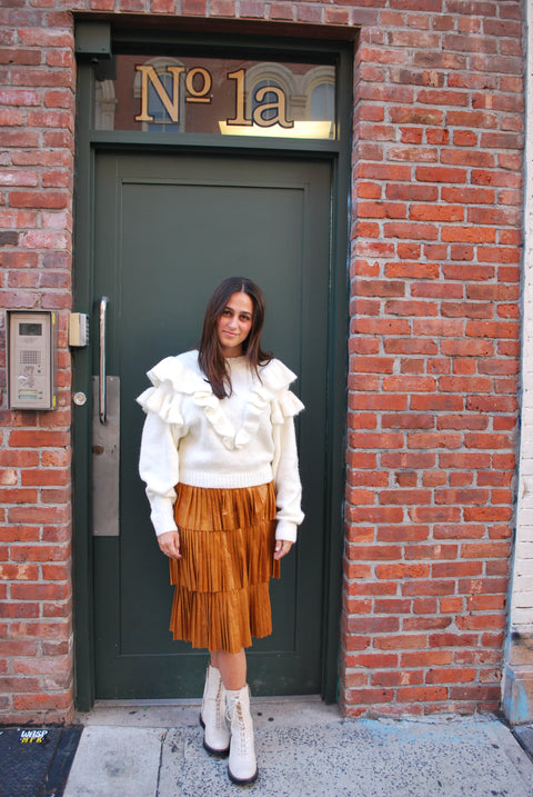 Ruffled knit cream sweater