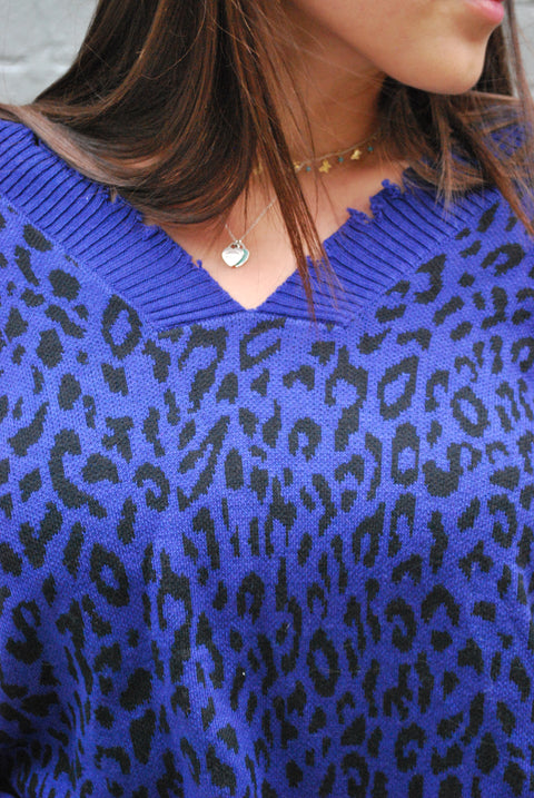 Royal animal print knit sweater