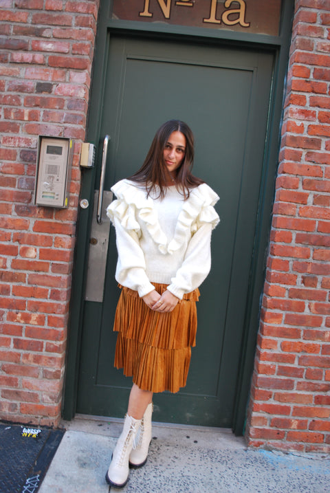 Ruffled knit cream sweater