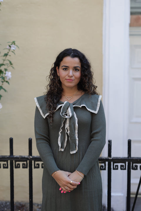 Olive green knit collar dress