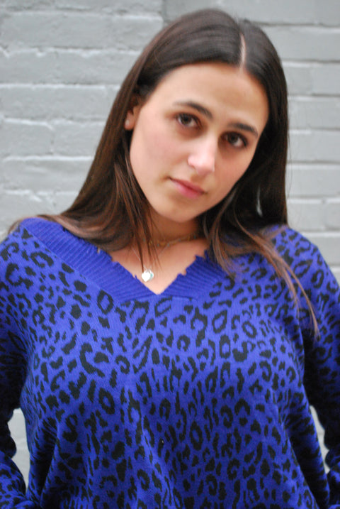 Royal animal print knit sweater