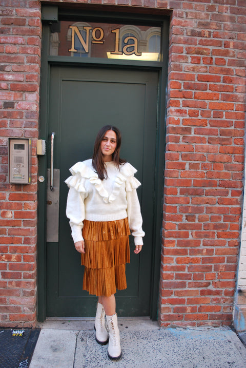 Ruffled knit cream sweater