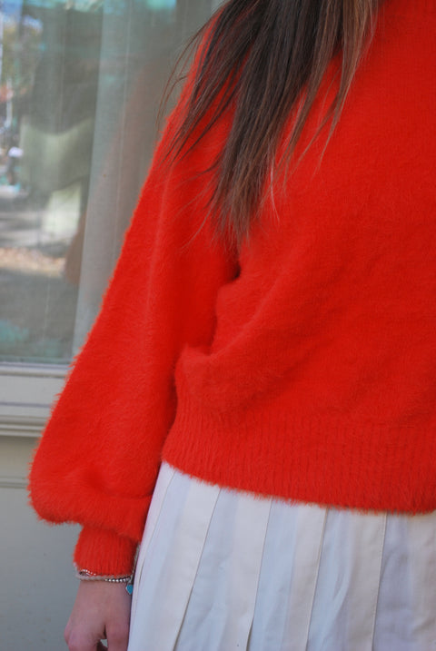 Knit furry ballon sleeve sweater