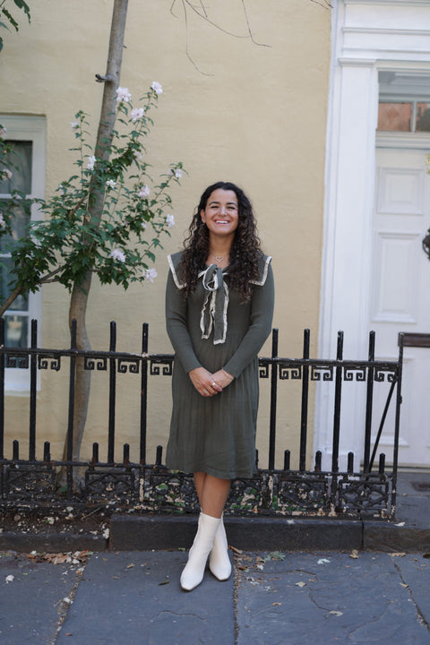 Olive green knit collar dress